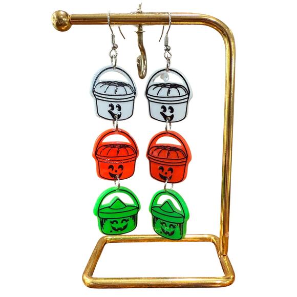 Retro McDonalds Halloween Boo Bucket Earrings. 80s 90s Pumpkin Witch Ghost - Picture 1 of 3